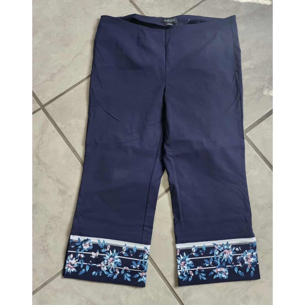 Michel‎ Studio Navy cropped pants floral hem 22" Inseam NEW size 16